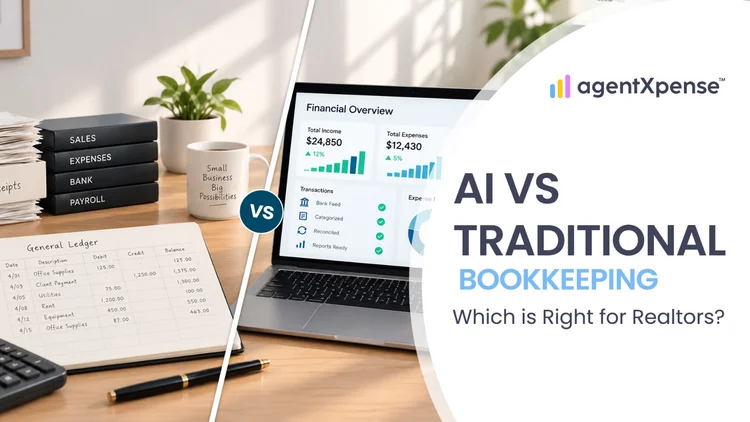 Blog Image: AI Bookkeeping vs Traditional Bookkeeping for Realtors: Cost, Accuracy & Time (2026) AI Bookkeeping vs Traditional Bookkeeping for Realtors: Cost, Accuracy & Time (2026)
